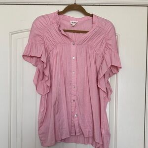BiBi Soft Pink Ruffle Button-Down Oversized Blouse - Size S